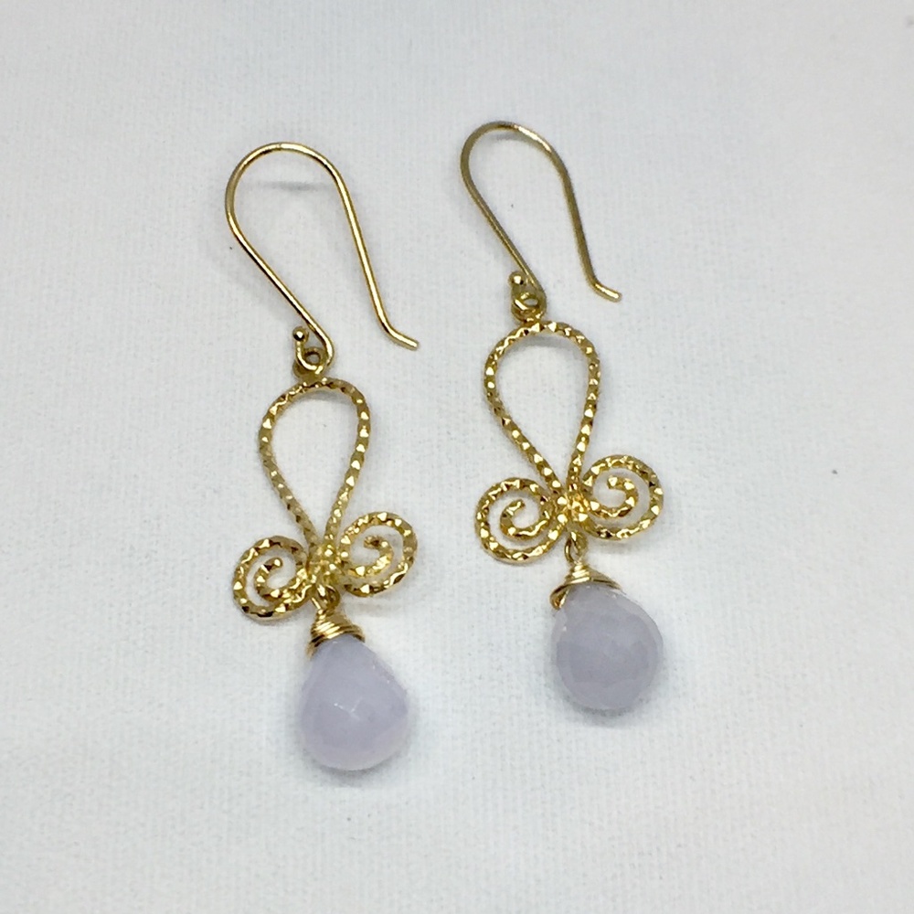 14k Gold Blue/Lavender Chalcedony Earrings